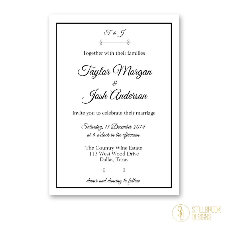 Simple Classic RSVP Reception Card WI04 Monogram Wedding Invitation Traditional Wedding Black /& White Wedding Invite Suite