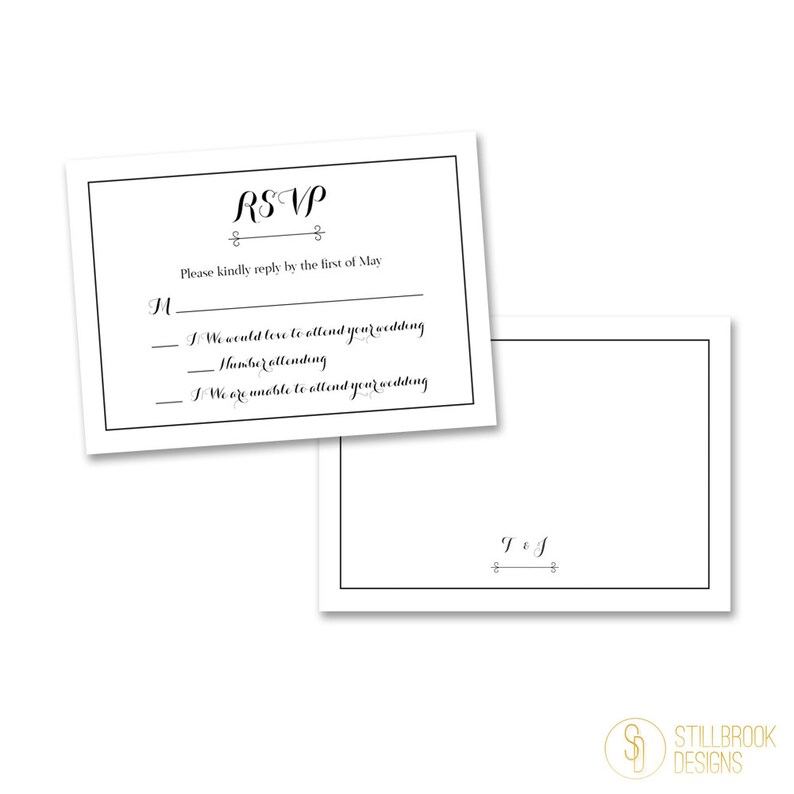 Simple Classic RSVP Reception Card WI04 Monogram Wedding Invitation Traditional Wedding Black /& White Wedding Invite Suite