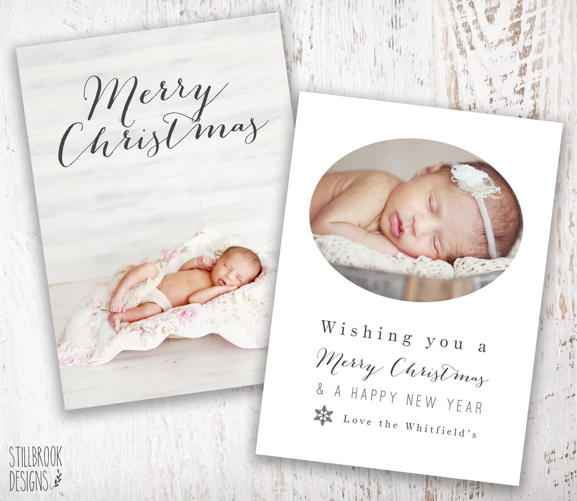 Birth Announcement Christmas Card Template for Photographers Newborn