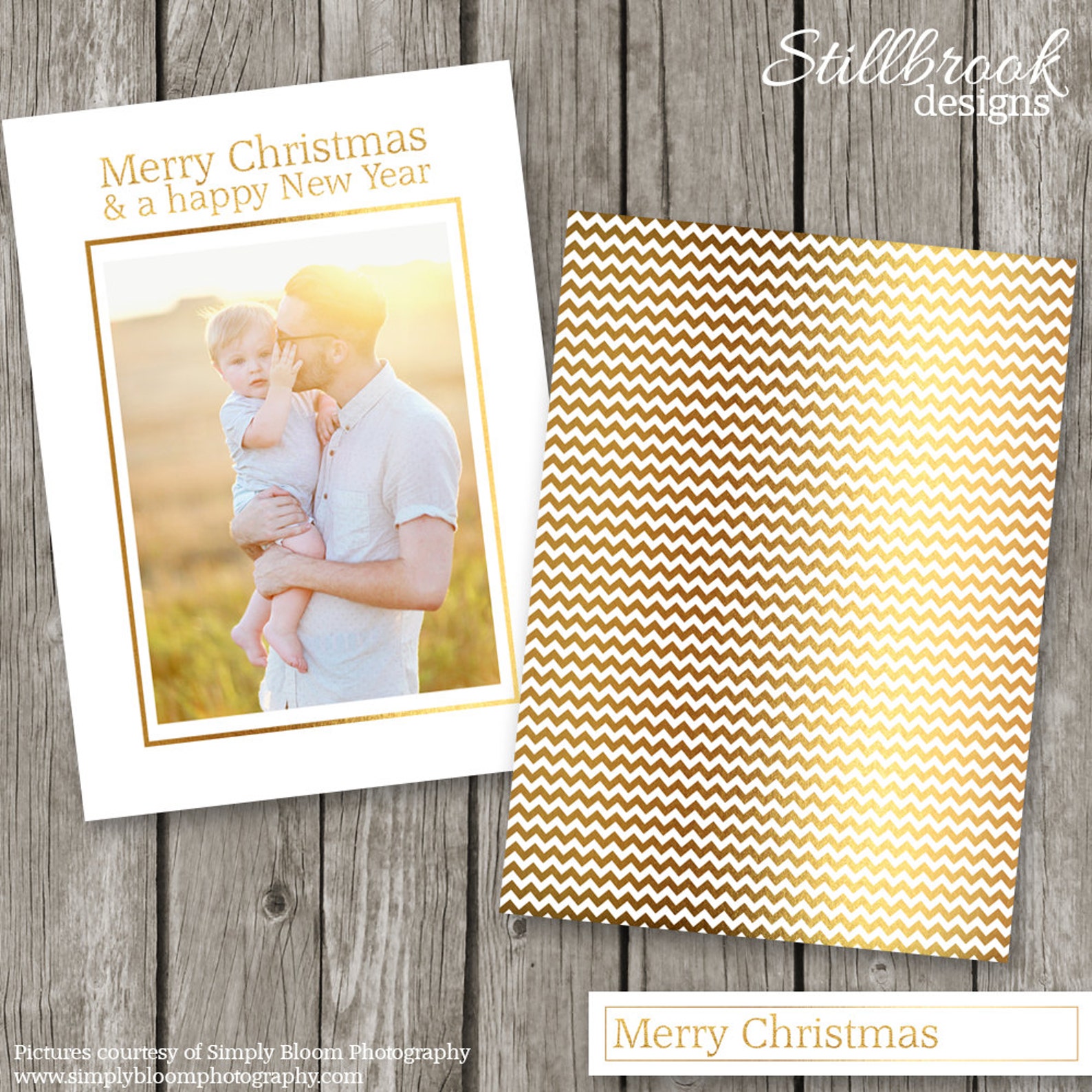 Gold Foil Christmas Card Template for Photographers Holiday Photo Card