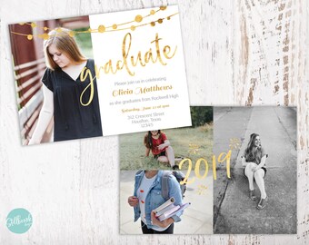 Plantilla de anuncio de graduación senior - Tarjeta de graduado - Tarjeta de anuncio de ceremonia de graduación de escuela secundaria para fotógrafos senior - GA12