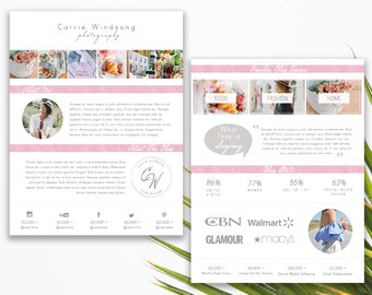 Plantilla de kit de medios para bloggers - Kit de medios de blog de 2 páginas - Plantilla de kit de prensa - Hoja de tarifas - Kit de marca de blog - Kit de medios de YouTube de Instagram