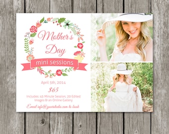 Tablero de marketing de plantilla de mini sesión del día de la madre - Folleto de publicidad de sesión de mamá y yo para fotógrafos - Spring Floral Flower Bridal-MS03