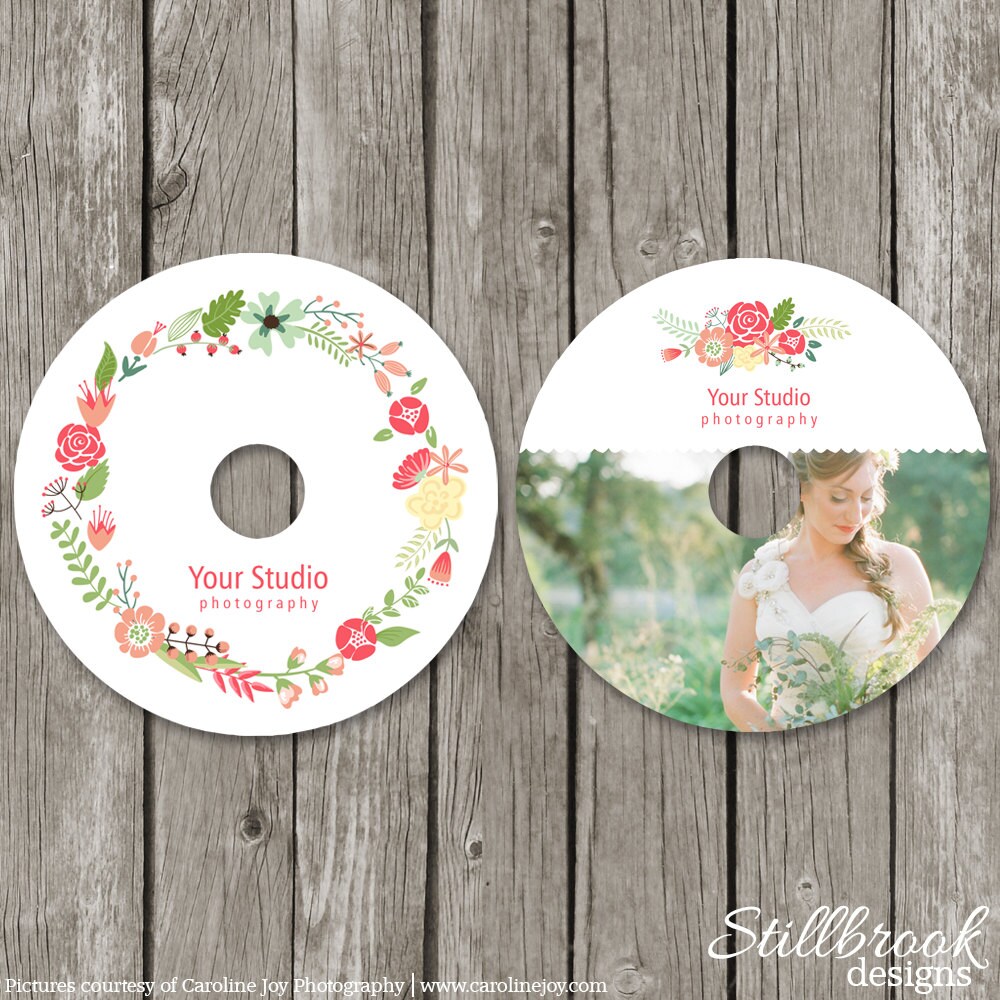 CD Label Template for Photographers Spring Floral Wedding Photography