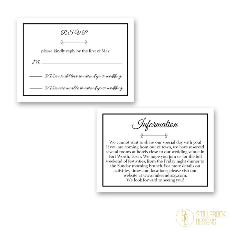 Simple Classic RSVP Reception Card WI04 Monogram Wedding Invitation Traditional Wedding Black /& White Wedding Invite Suite
