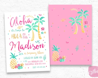 Invitación de cumpleaños de Luau - Invitación de Luau - Invitación de Aloha - Invitación de fiesta de cumpleaños de Hawaii - Invitación de fiesta de piscina de verano para niños hawaiano