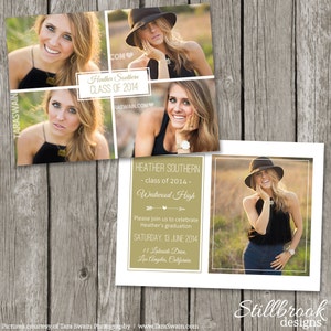 Senior Announcement Template Graduaton Card - High School Senior Graduation Photo Invitation Card -  College Grad Photoshop Template - GA03