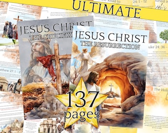 Estudio de la unidad de Pascua - Imprimible de Pascua cristiana - Hoja de trabajo para la educación en casa sobre la crucifixión y la resurrección, Pascua, escritura a mano, matemáticas, páginas de actividades