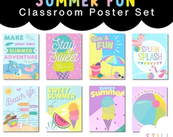 Pósteres imprimibles para el aula: Graduación, Verano, Fin de Clase, Arcoíris Pastel Brillante, Decoración para el Aula, Imprimibles para Profesores, Descarga Instantánea