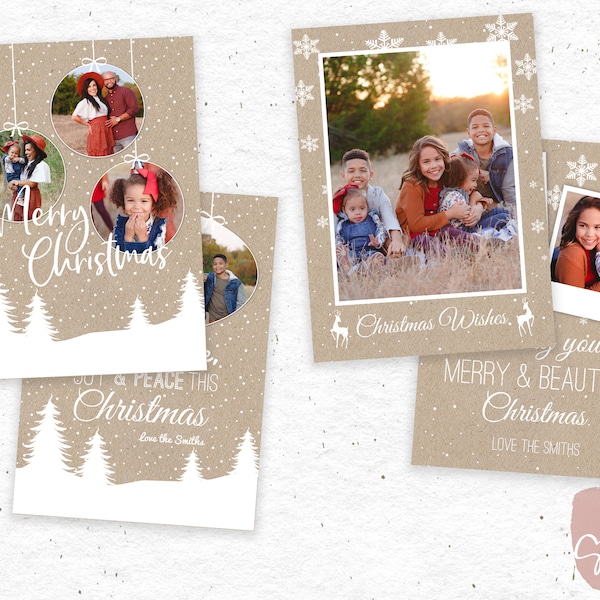 Christmas Card Templates - 5 x 7 Christmas Cards - Kraft Christmas Template Designs for Photographers - DIY Photography Photo Cards - CS06