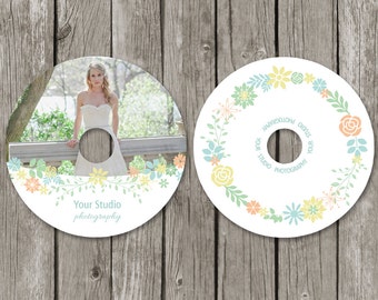 Floral CD-Label-Vorlage für Fotografen - Hochzeit Fotografie DVD Etiketten - Blume Foto CD Favor - CL06