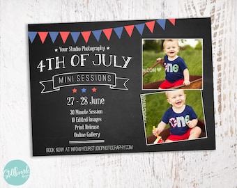 4th of July Mini Session Template - Photography Marketing Flyer - Independence Day Chalkboard - Patriotic Poster - Labor Day Memorial - MS12