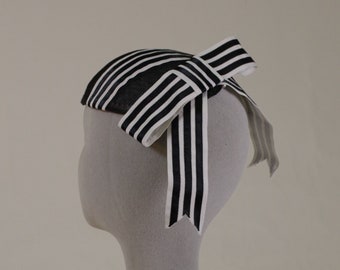 Black and white striped trimmed derby day fascinator/ headpiece