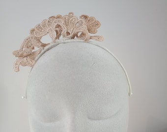 Beaded Champagne Lace headpiece