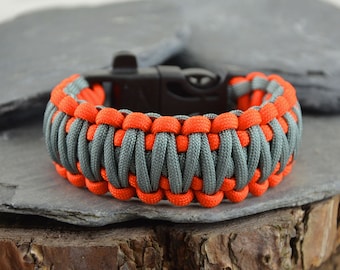 Paracord Survival Bracelet, King Cobra weave with fire steel whistle buckle - Handmade In The UK