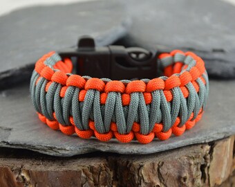 Paracord Survival Bracelet, King Cobra weave with fire steel whistle buckle - Handmade In The UK