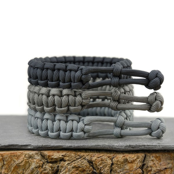 Mad Max Style Adjustable Paracord Survival Bracelet - Anthracite, Charcoal or Smoke Grey