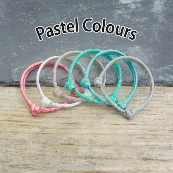 Classic Range, Adjustable Paracord Bracelet with Sliding Knot - Pastel Colours - Handmade in the UK
