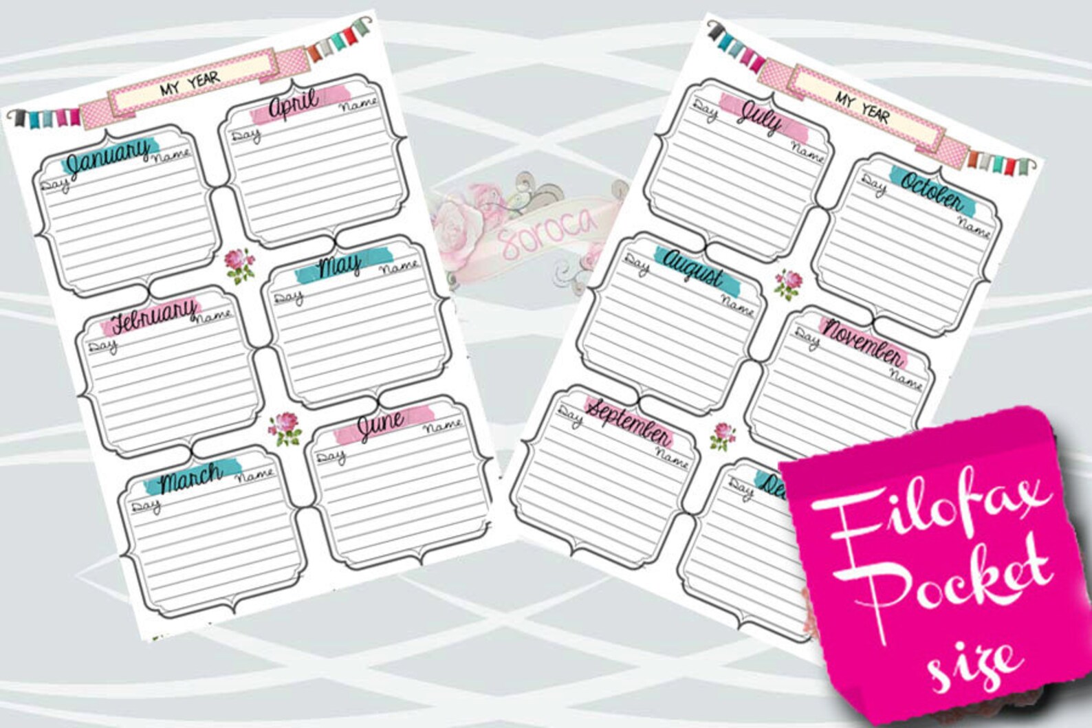 Filofax Pocket Size Printable Year on 2 Pages 2 Insert Pages - Etsy