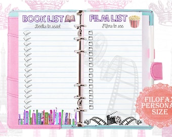 Filofax パーソナルサイズインサート、書籍と映画リスト（デジタルダウンロード）