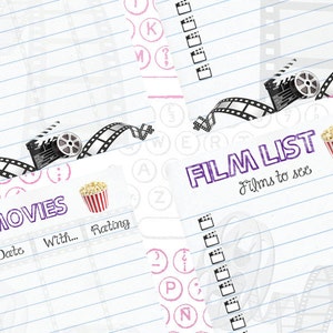 Filofax inserts movies and films list, A5 size, 2 insert pages cute design, Instant Download image 3