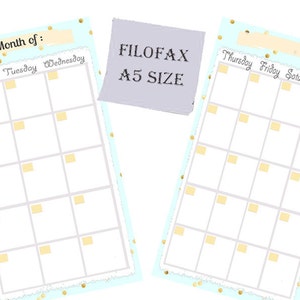 Filofax A5 monthly planner ,insert planner pages, mont on 2 pages, cute designs,mint, Instant Download!