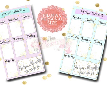 Filofax Personal weekly planner ,insert planner pages, cute designs, mint and lilac, Instant Download!