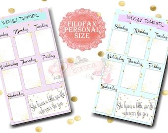 Filofax Personal Wochenplaner Einlagen, Mint & Flieder (Instant Download)