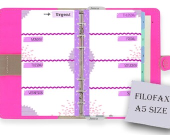 Filofax A5 printable week in 2 pages, kit 4 colors, filofax inserts, inserts refill ,8 planner pages, Instant Download, PDF!