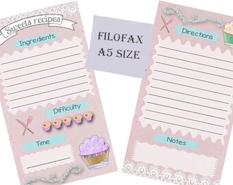 Filofax A5 Sweets Rezept-Planer Seiten, lila Design (Instant Download)