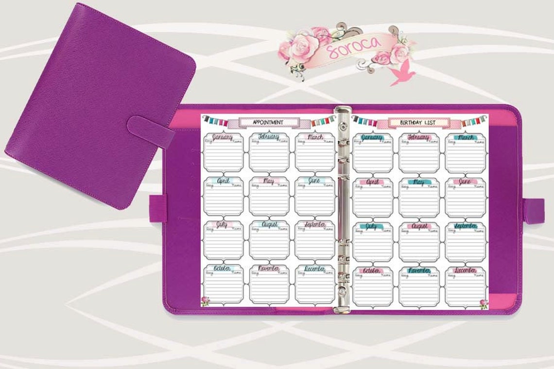 Filofax Personal Size, Printable Birthday Appointment List, 2 Insert ...