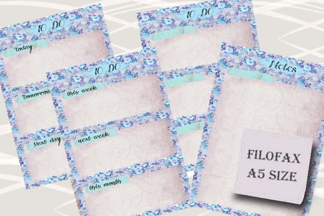 A5 Filofax Printable to Do List , 4 Insert Pages Cute Blue Design ...