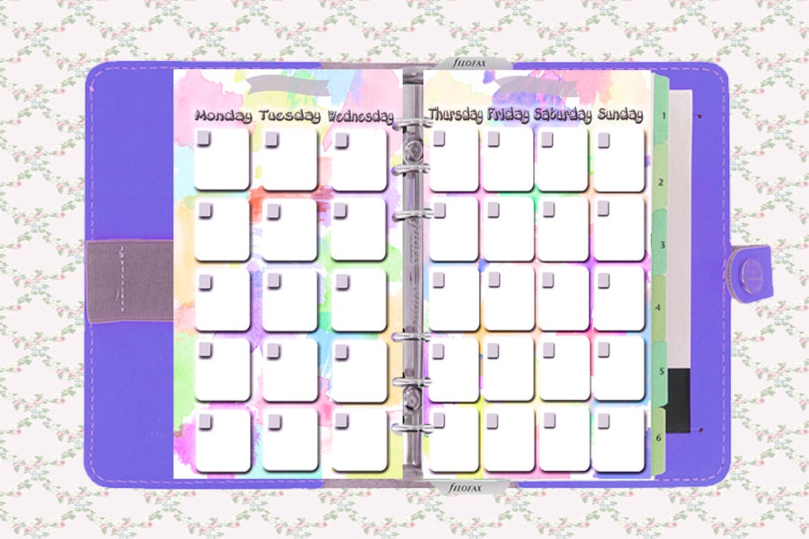 A5 Filofax Printable 2 Page Monthly Calendar , Passwords, Notes, 4 ...