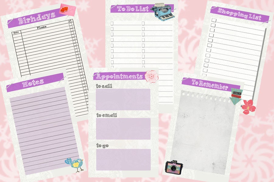 Filofax Pocket Printable Kit Purple, Home Management,6 Planner Pages ...