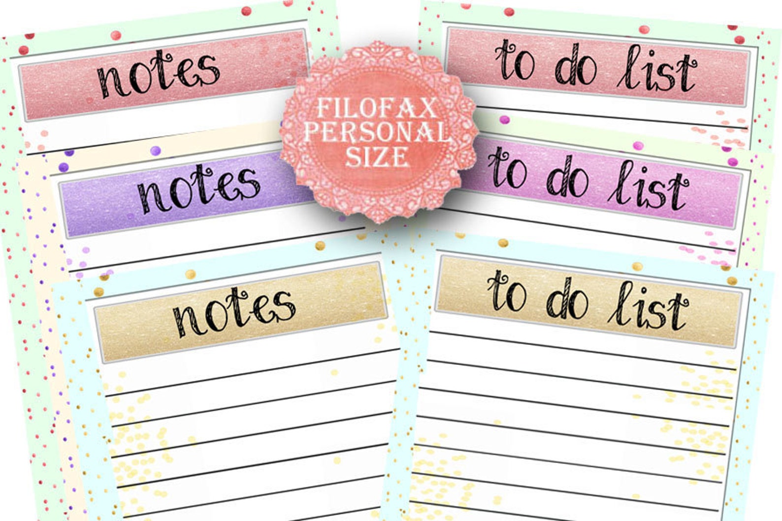 Personal Filofax Printable To Do List And Notes 3 Colors 6 Etsy