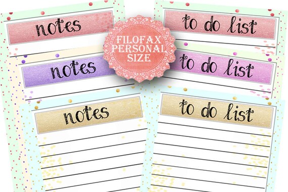 Personal Filofax Printable to Do List and Notes 3 Colors 6 | Etsy