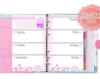 Filofax Personal Size Planner Inserts, Pink Weekly Pages (Instant Download)