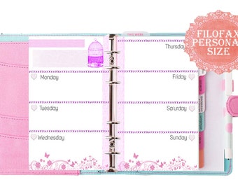 Filofax Personal size  printable week in 2 pages,pink themed, filofax inserts, inserts refill , planner pages, Instant Download!