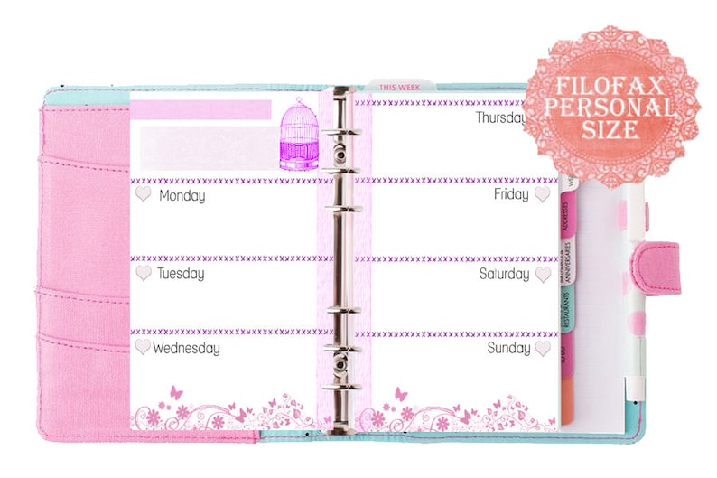 Filofax Personal Size Printable Week in 2 Pages,pink Themed, Filofax ...