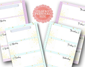 Filofax personal printable week in 2 pages, kit 2 colors,mint and lilac, filofax inserts, inserts refill , planner pages, Instant Download!