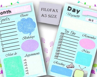 Filofax A5 planificateur mensuel et quotidien, insérer des pages de designs colorés, inserts mois et jour, téléchargement instantané !