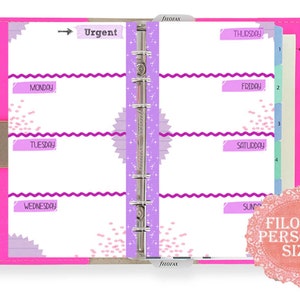 Filofax personal printable week in 2 pages, kit 4colors, filofax inserts, inserts refill ,8 planner pages, Instant Download, PDF!
