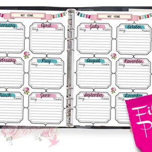 Filofax Pocket Size Printable Year on 2 Pages 2 Insert Pages - Etsy
