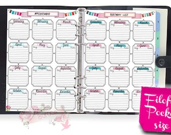 Filofax ポケット誕生日予定リスト挿入物（PDF ダウンロード）