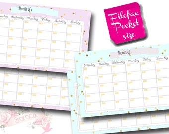 Filofax pocket size Printable Calendar planner, perpetual calendar , PDF, cute design ,Monthly calendar, Instant Download!