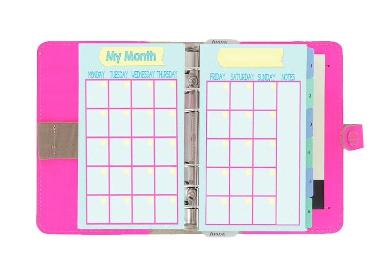 Filofax A5 Printable Month on 2 Page Blue,2 Planner Pages,dots Designs ...