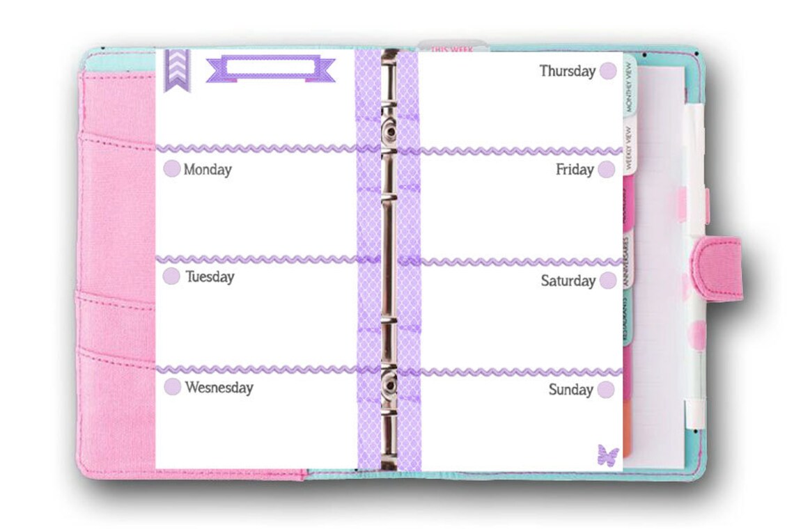 Filofax Personal Printable Week in 2 Pages Purple Week - Etsy