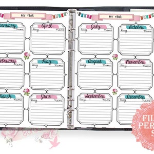 Filofax Personal Size, Printable Year on 2 Pages, 2 Insert Pages Cute ...