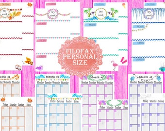 Filofax Personal size week in 2 pages,month on 2 pages, seasons inserts, printable inserts, inserts refill, planner pages, Instant Download!