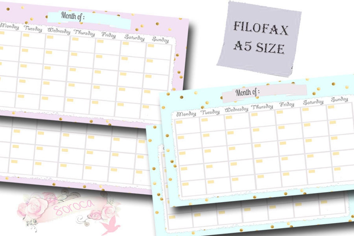 Filofax A5 Printable Calendar Planner, Perpetual Calendar , PDF, Cute ...